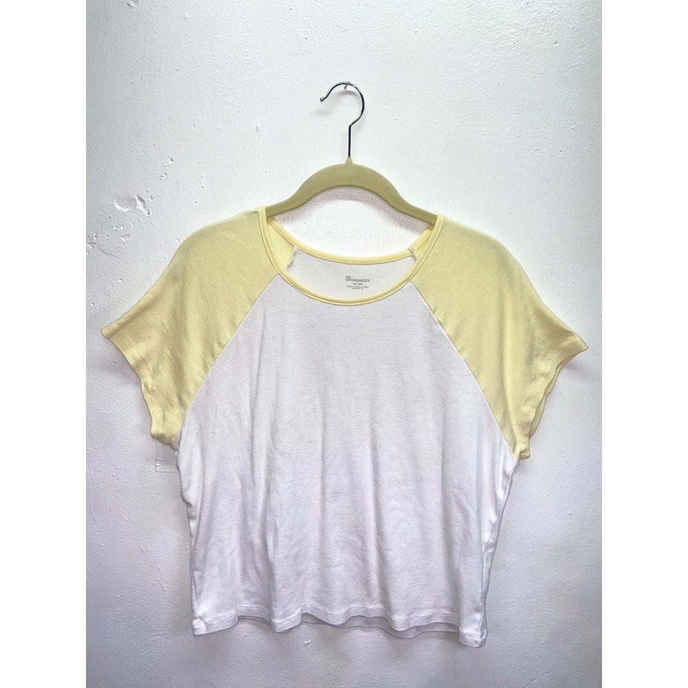 Women's Short Sleeve Cotton Baseball Tee Raglan Baby Tee XXL White Yellow Retro